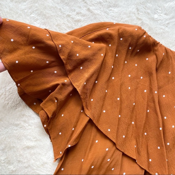 MLM label Maison Off Shoulder Burnt orange polka dot oversized top small - Picture 6 of 8